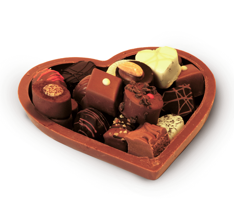Schokoladenherz mit Trüffelpralinen – Confiserie Dengel