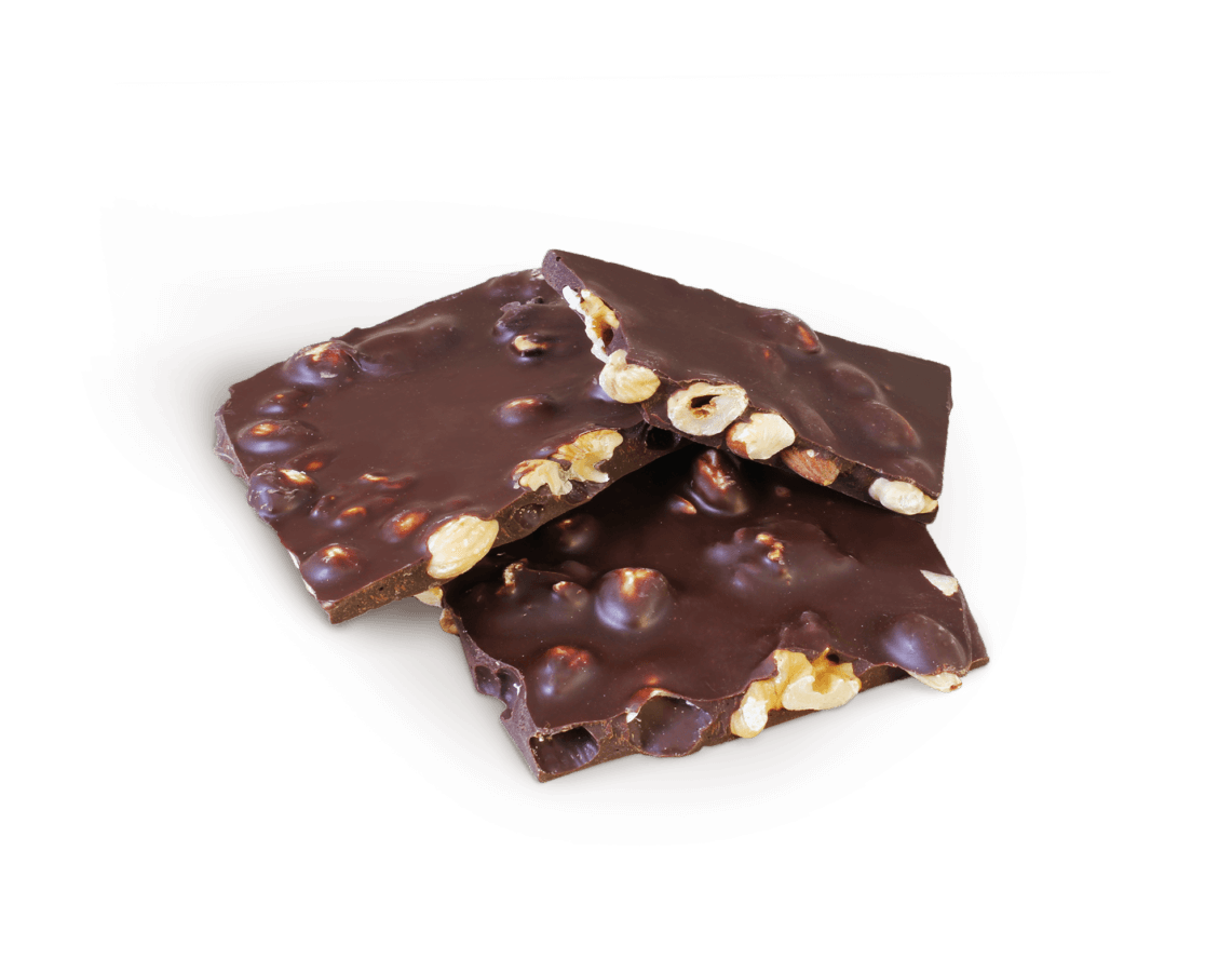 Haselnuss-Mandel-Walnuss in Zartbitterschokolade - Confiserie Dengel