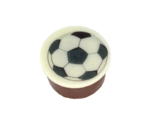 Knuspernougat Logopraline mit Fußball Motiv