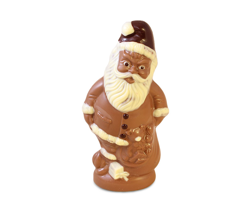 Weihnachtsmann mit Geschenken aus Vollmilchschokolade, 38% Kakao