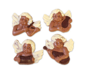 Relief musizierende Engel aus Vollmilchschokolade, 38% Kakao