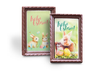 Bilderrahmen mit Ostermotiv aus Vollmilch- und weißer Schokolade